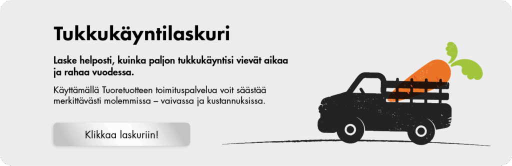 Elintarviketukku Kanta-Hämeen Tuoretuotten Tukkukäyntilaskurilla voit arvioida tukkukäyntiesi hintaa ja ajankäyttöä